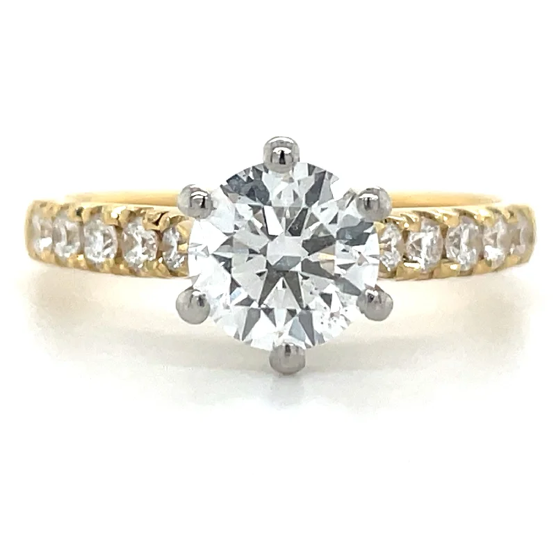 Felicity - 18ct Yellow Gold 1.25ct Laboratory Grown Six Claw Round Solitaire Diamond Engagement Ring With Castle Set Shoulders