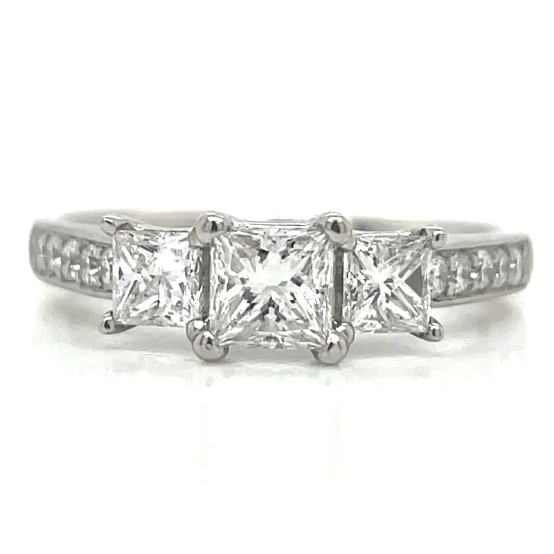 Megan - Platinum Earth Grown Three Stone Princess Cut with Pave Shoulder Diamond Engagement Ring