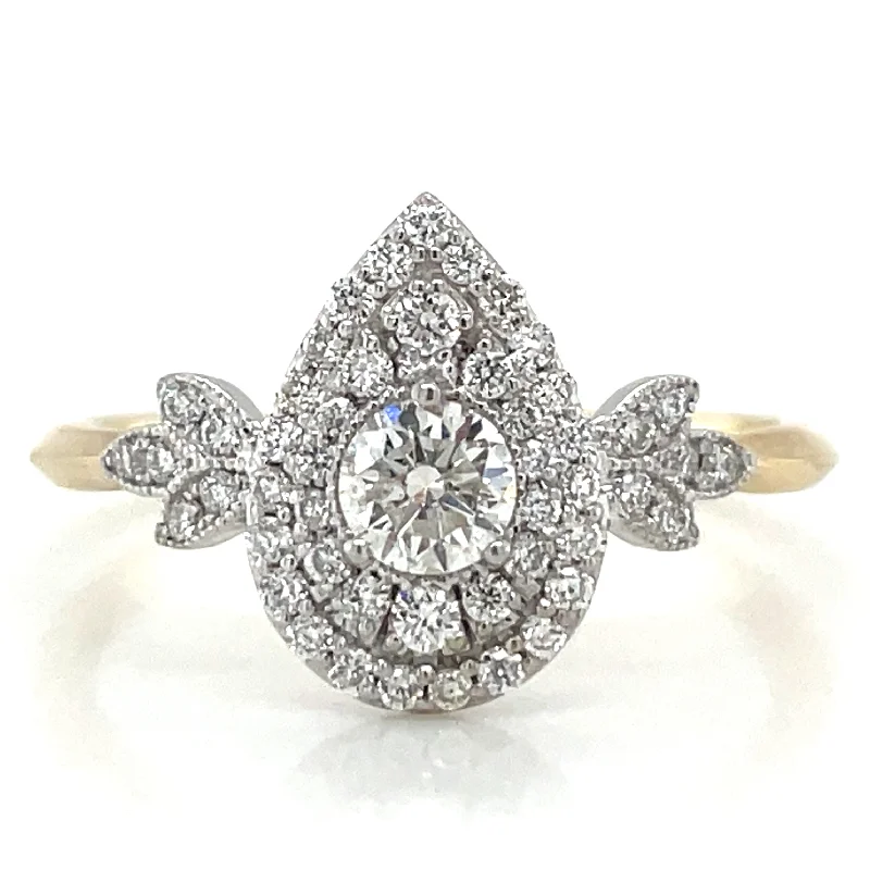 9ct Yellow Gold 0.47ct Double Pear Halo Diamond Engagement Ring