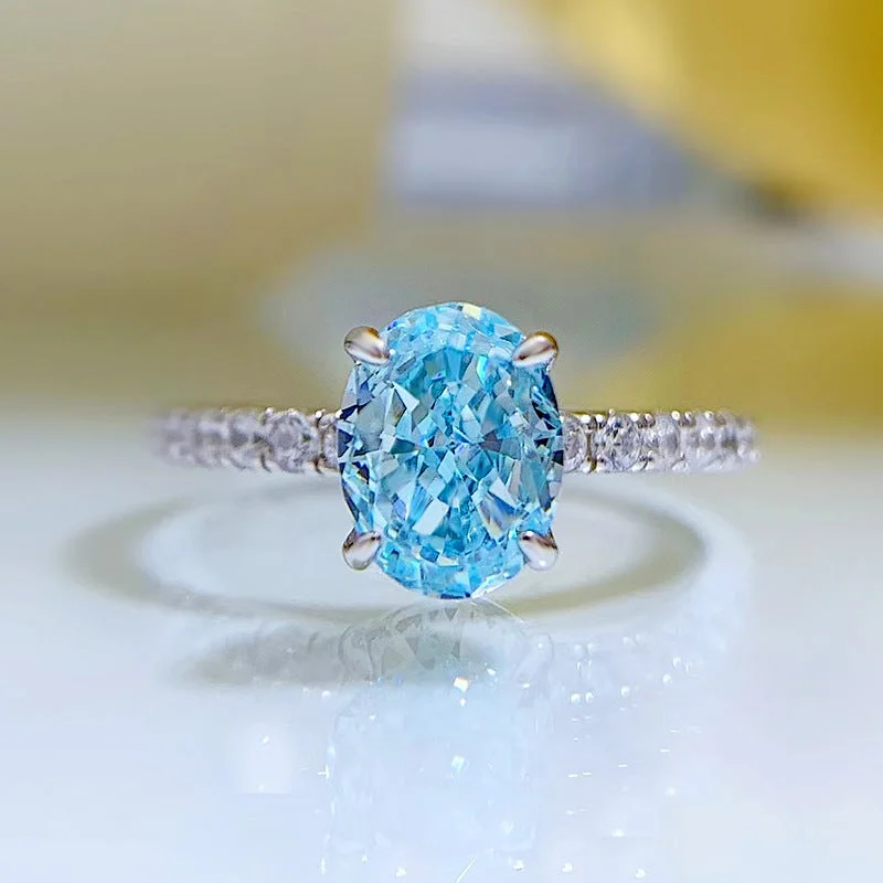 Aquamarine Oval Cut Sterling Silver Engagement Ring