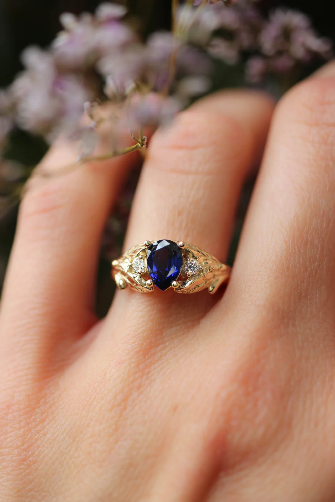 Blue Sapphire Leaves Ring