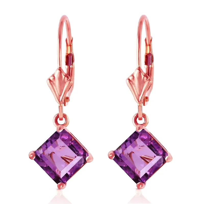 3.2 CTW 14K Solid Rose Gold Amethyst Simplicity Earrings