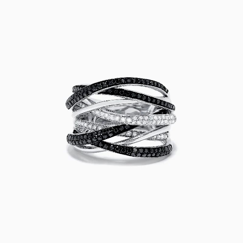 14K White Gold Black and White Diamond Ring, 0.74 TCW