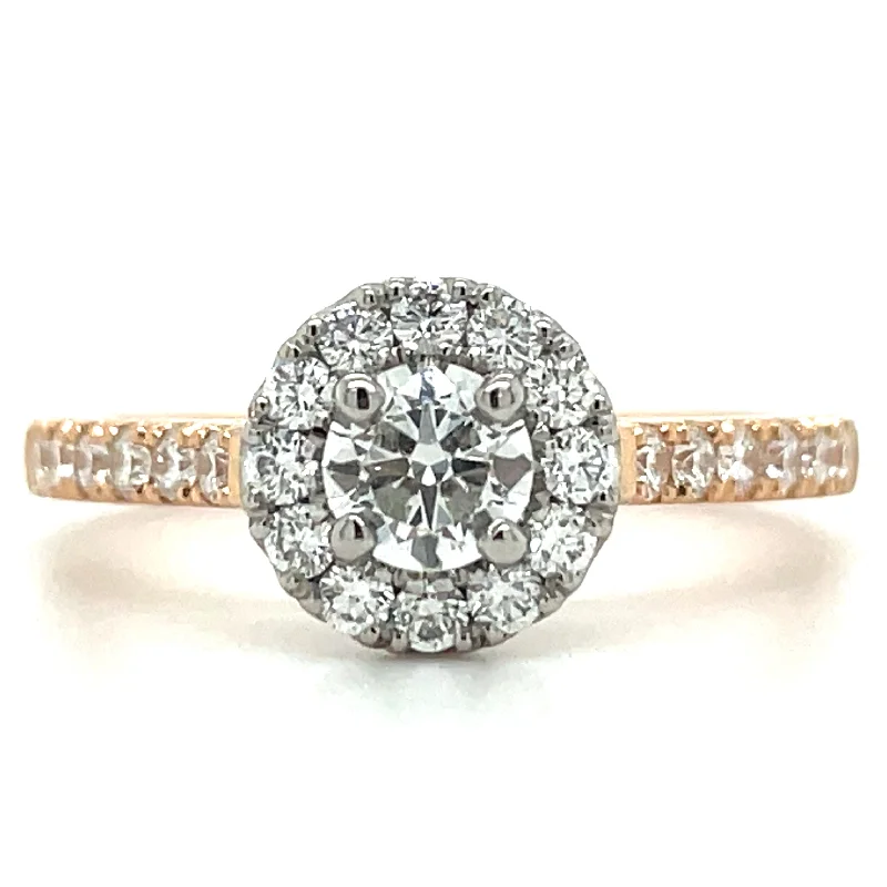 Elsie - 18ct Rose Gold 0.56ct Round Diamond Halo Engagement Ring with Laboratory Grown Centre