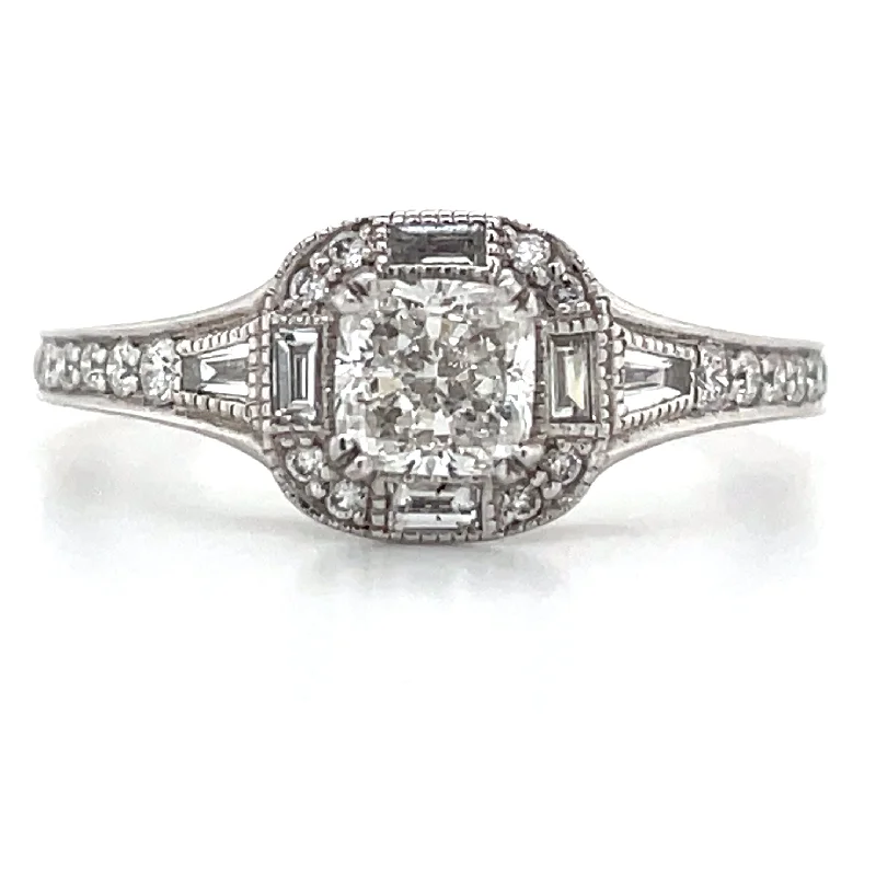 18ct White Gold Art Deco Style Cushion Cut Earth Grown Diamond Engagement Ring