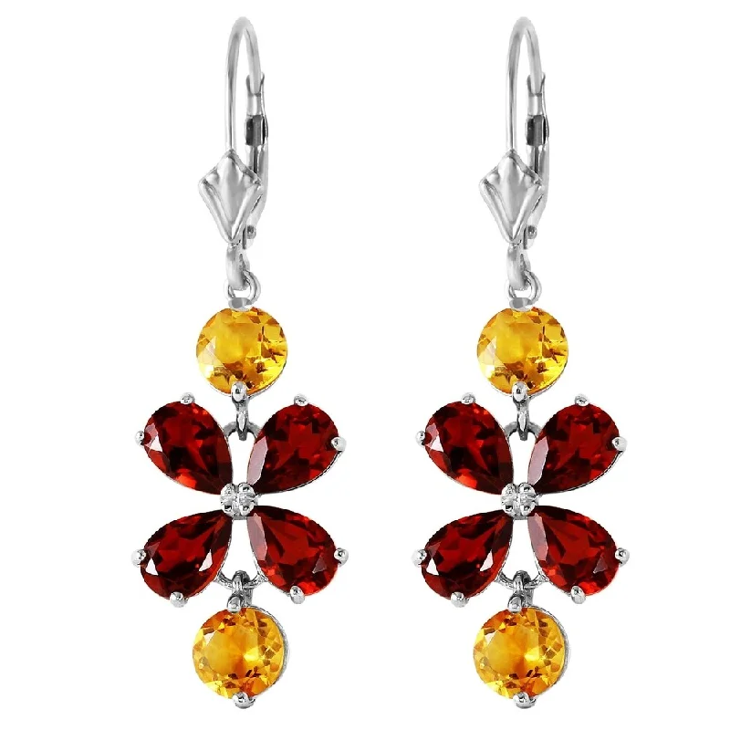 5.32 CTW 14K Solid White Gold Chandelier Earrings Garnet Citrine