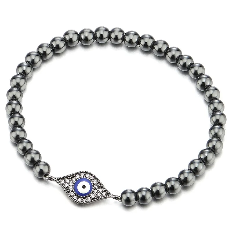 Beads Bracelet for Women Men with Cubic Zirconia Protection Evil Eye