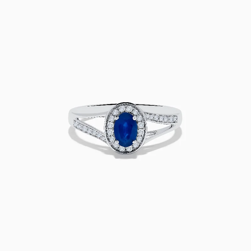 Royale Bleu 14K White Gold Sapphire and Diamond Ring, 0.70 TCW