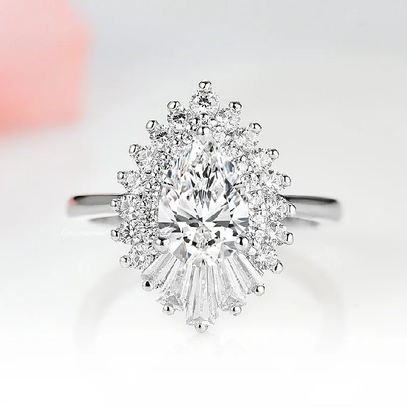 Art Deco Moissanite or Diamond Gatsby Engagement Ring- 14K White Gold