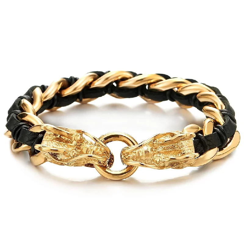 Metal Color: Gold; Leather Color: Black