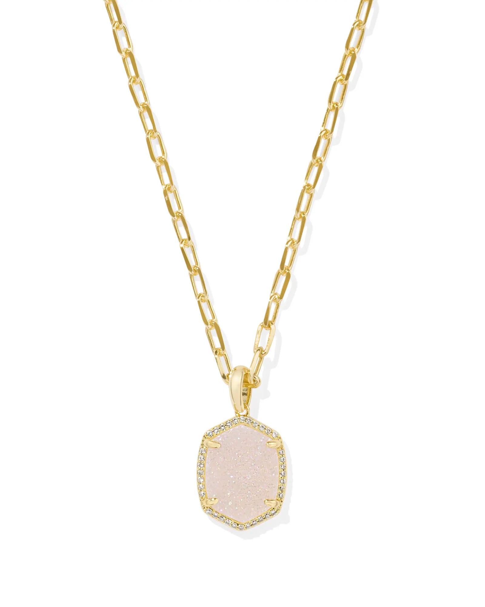 Kendra Scott | Daphne Pave Frame Pendant Gold Necklace in Iridescent Drusy