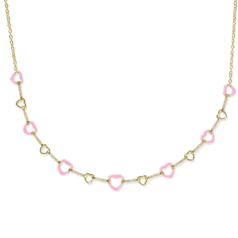 Kendra Scott | Haisley Heart Gold Strand Necklace in Pink Pearlescent Enamel