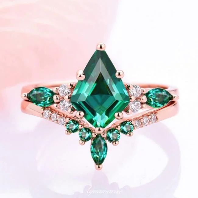 Skye Kite™  Emerald Engagement Ring Set- 14K Solid Rose Gold