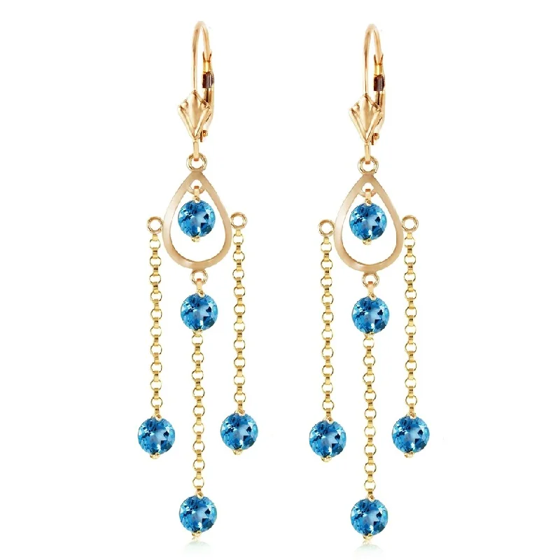 3 Carat 14K Solid Gold Gilded Age Blue Topaz Earrings