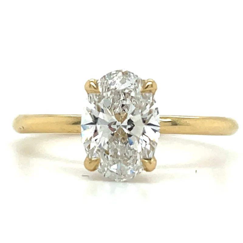 Millie - 18ct Yellow Gold 1.35ct Laboratory Grown Oval Solitaire Engagement Ring with Hidden Halo