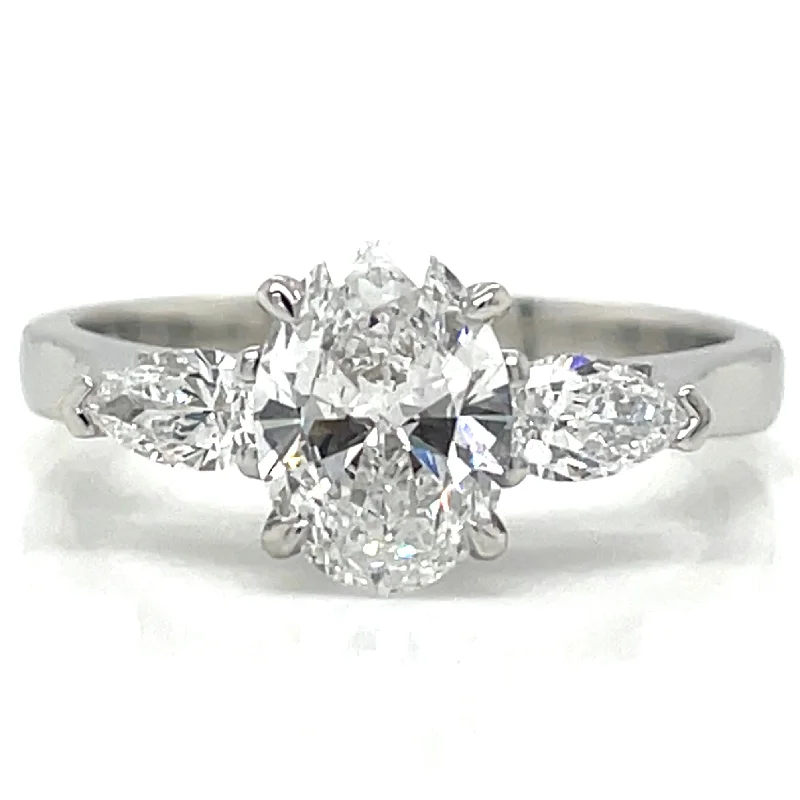 Cynthia - Platinum Laboratory Grown 1.29ct Oval And Pear Three Stone Diamond Ring