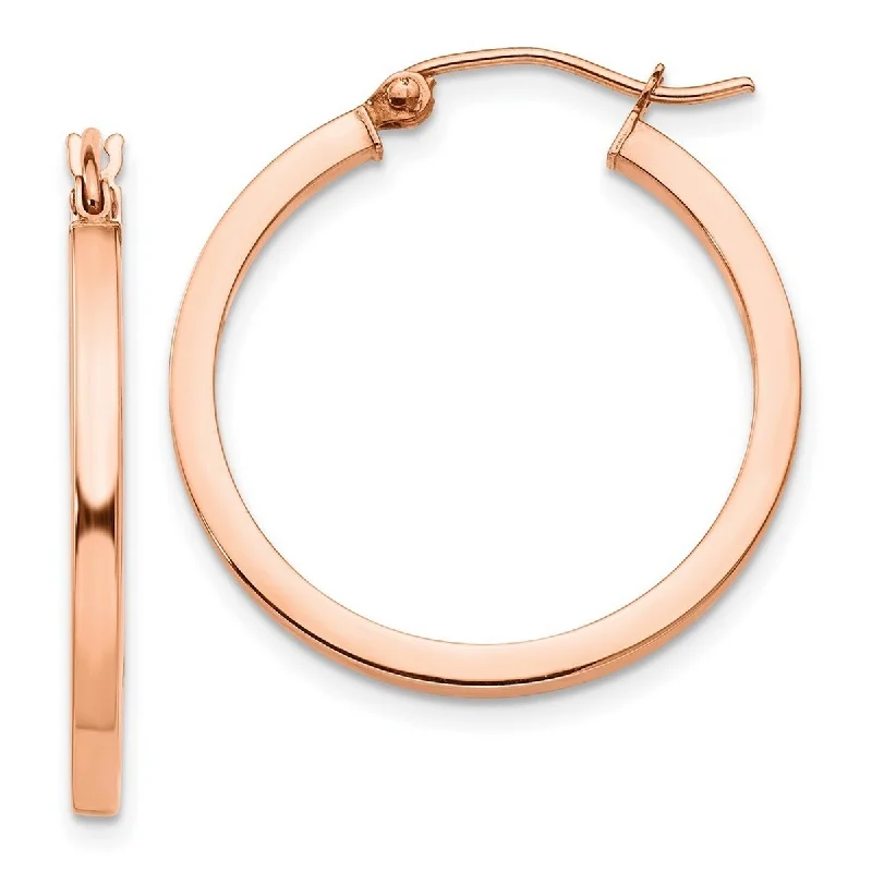 Curata 10k Rose Gold Lightweight Square Tube Hoop Earrings - 25mm