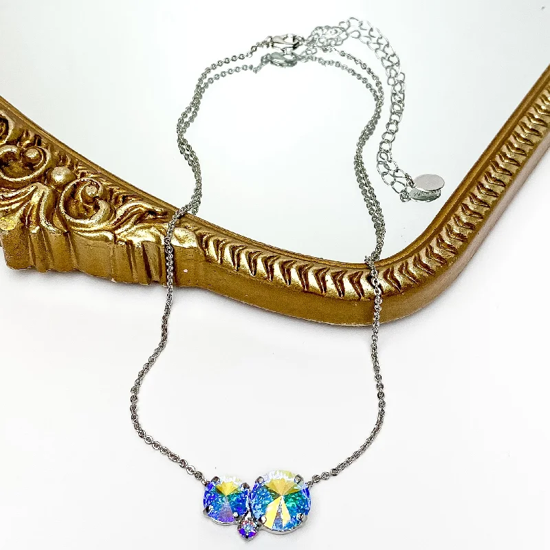 Sorrelli | Nadine Crystal Pendant Necklace in Palladium Silver Tone and Aurora Borealis