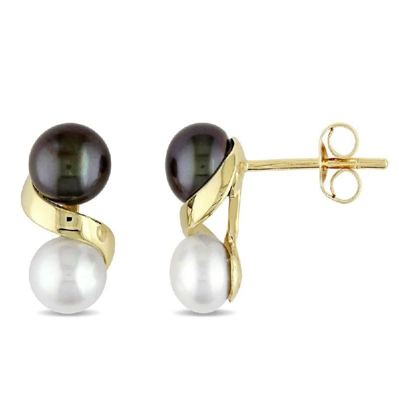 Miadora 10k Gold Black and White Cultured Freshwater Pearl Earrings (5.5-6 mm)