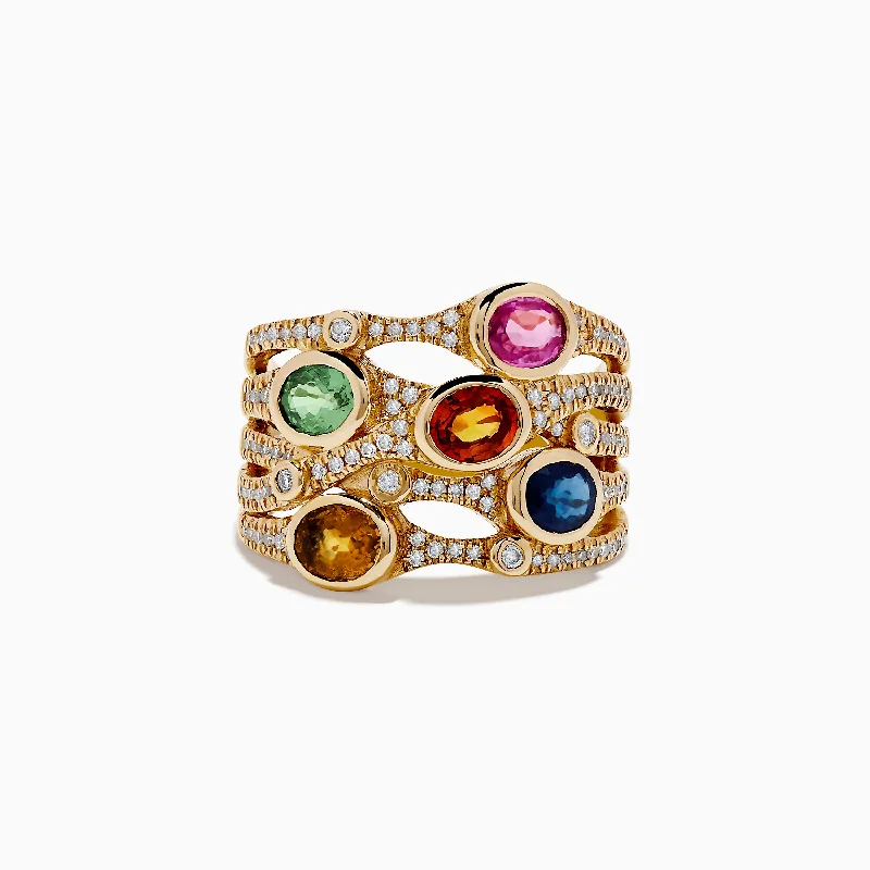 Watercolors 14K Yellow Gold Multi Sapphire and Diamond Ring, 2.47 TCW