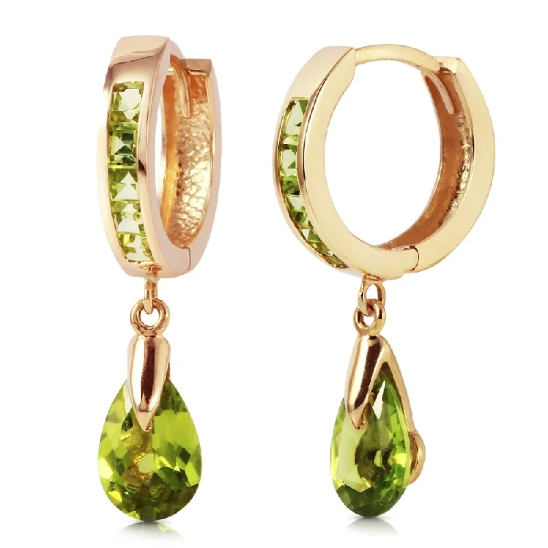 3.9 Carat 14K Solid Rose Gold Huggie Earrings Dangling Peridot