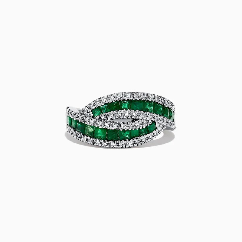 14K White Gold Princess Cut Emerald and Diamond Ring, 1.76 TCW