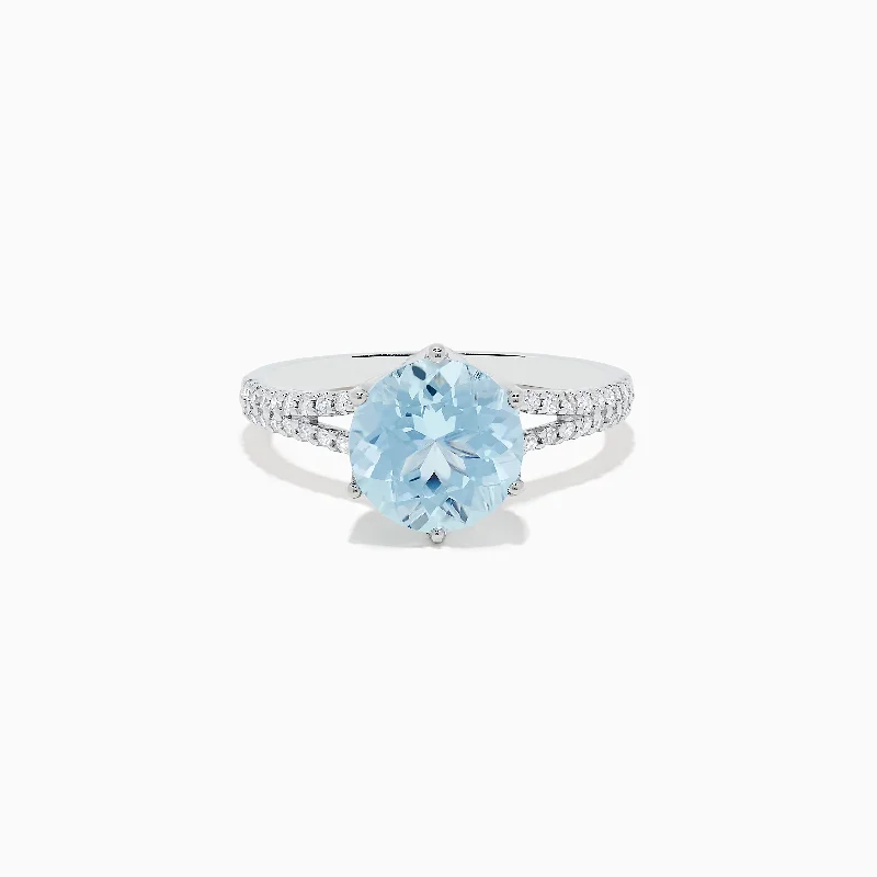 Aquarius 14K White Gold Aquamarine and Diamond Ring