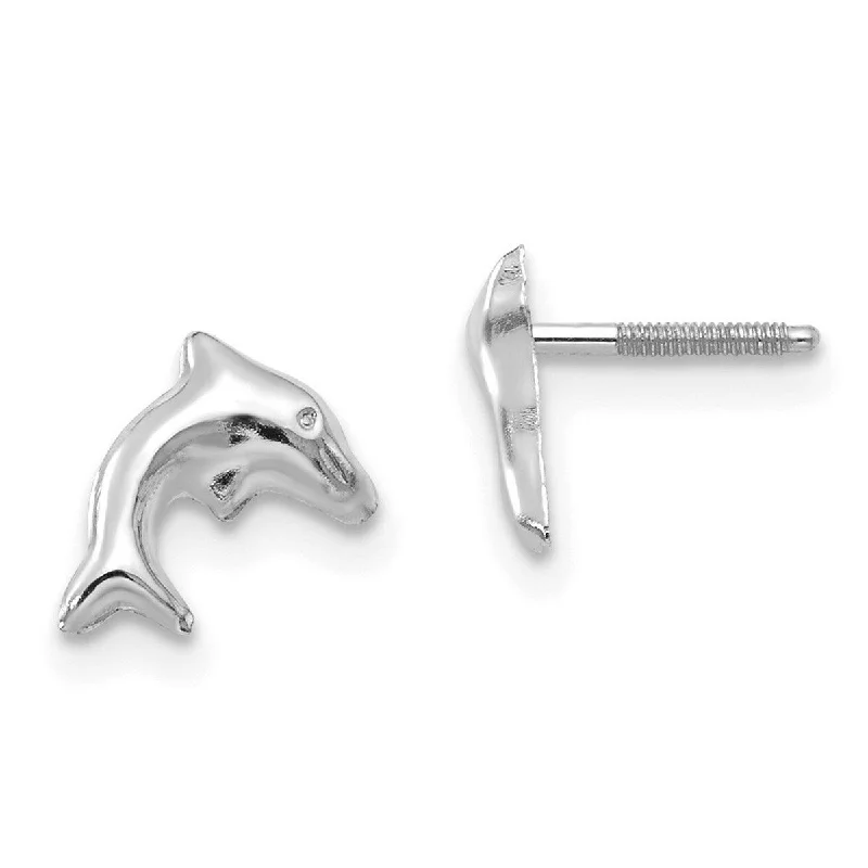 Curata 14k White Gold 8x5mm Small Dolphin Earrings