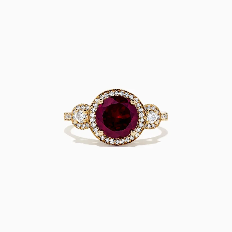 Bordeaux 14K Yellow Gold Rhodolite Garnet and Diamond Ring, 2.14 TCW