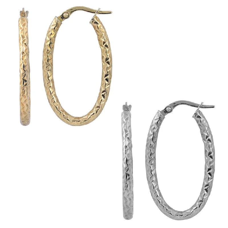 Fremada 10k Yellow or White Gold 2.5x25-mm Diamond-cut Oval Hoop Earrings