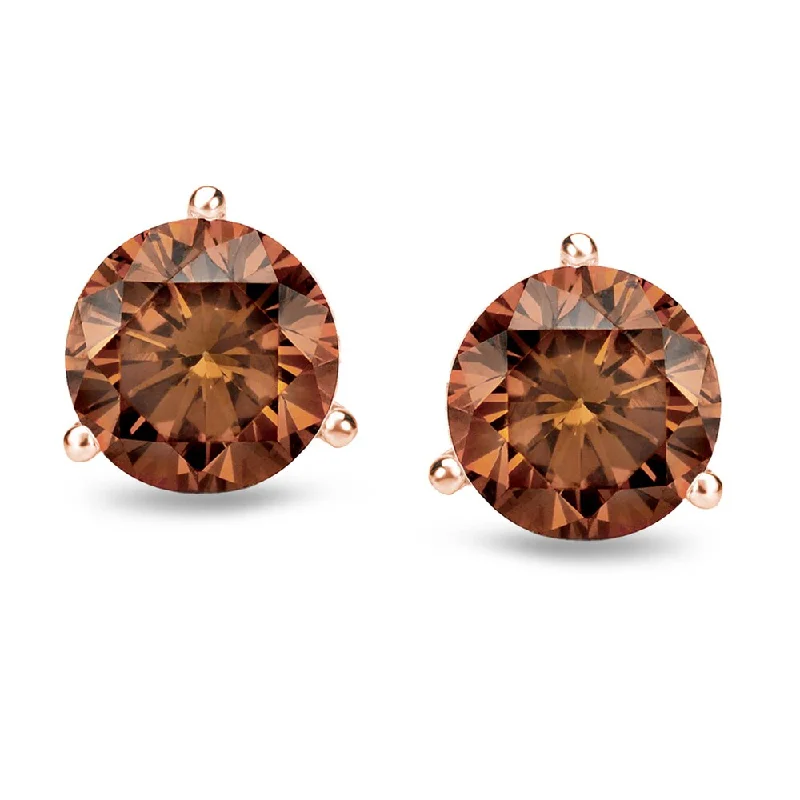 Auriya 14k Rose Gold 1/4 to 2ctw Brown Diamond Stud Earrings Martini-set (SI1-SI2)