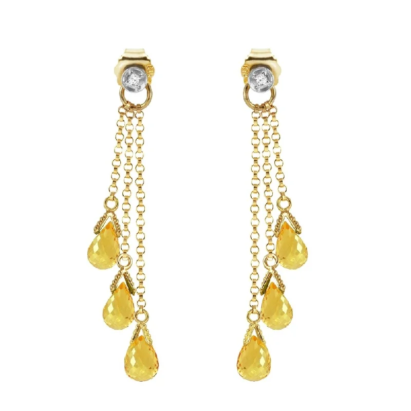 7.38 Carat 14K Solid Gold Chandelier Earrings Diamond Citrine