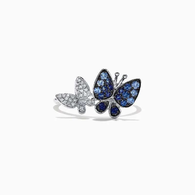 Nature 14K White Gold Sapphire & Diamond Butterfly Ring, 0.42 TCW