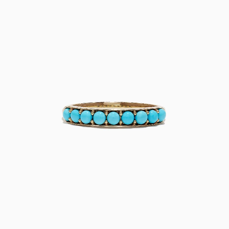 14K Yellow Gold Turquoise Band Ring, 0.70 TCW