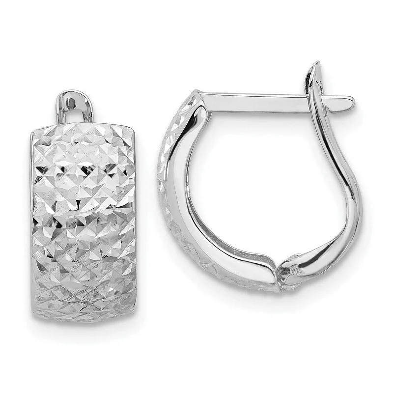 Curata 14k White Gold Polished and Diamond cut Omega Back Earrings - 14.67x13.16mm