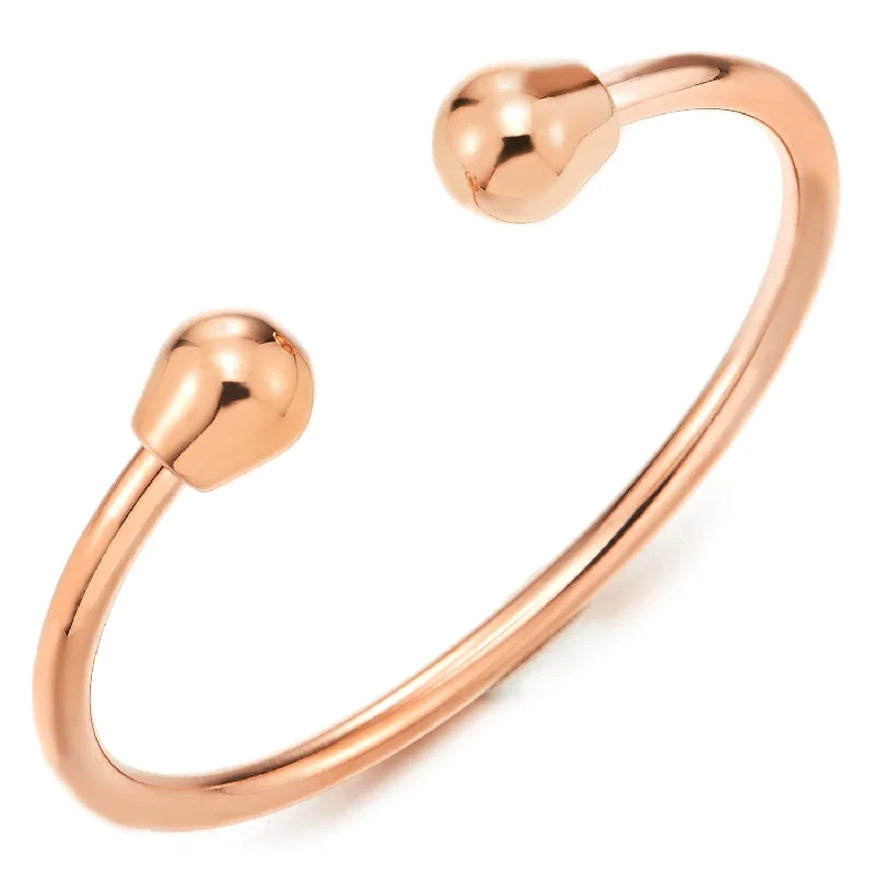 Unisex Elastic Adjustable Stainless Steel Bangle Bracelet for Men and Women Rose Gold Polished