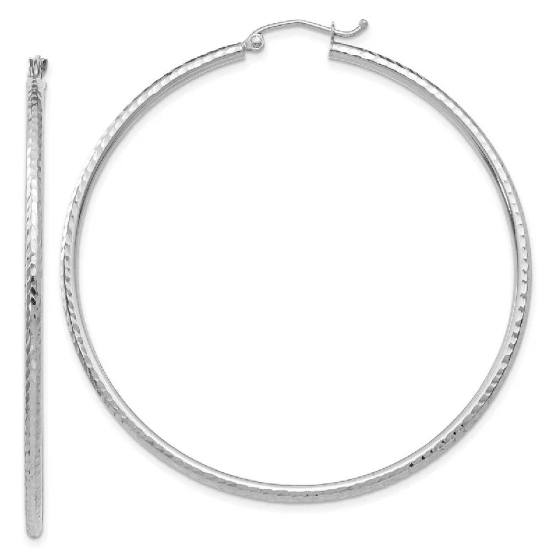 Curata 10k White Gold Sparkle Cut Round Tube Hoop Earrings - 55mm