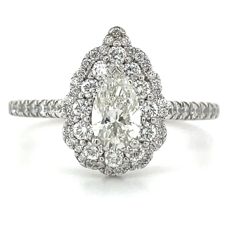 Soleste - Platinum Pear Double Halo Vintage Style 1.00ct Earth Grown Diamond Engagement Ring