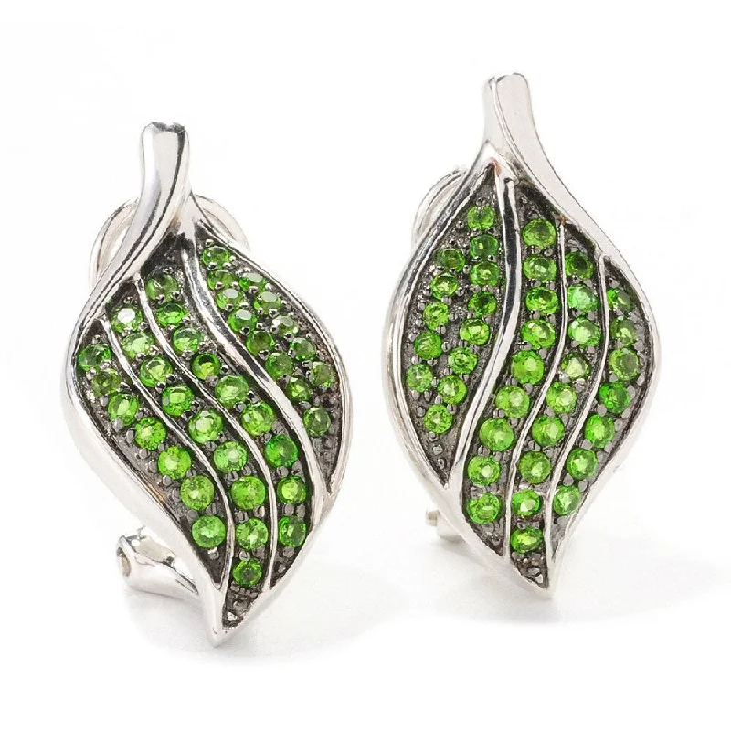 Sterling Silver Chrome Diopside Leaf Earrings