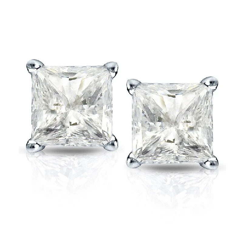 14k Gold Princess-Cut 1 1/4ct TDW TDW Martini Set Diamond Stud Earrings by Auriya (J-K, I2-I3)