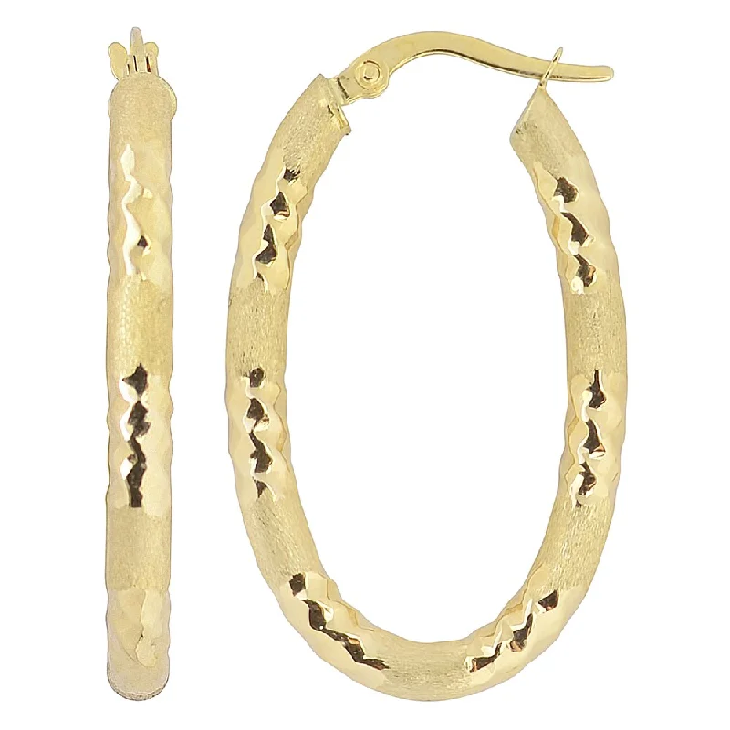 Fremada 10k Yellow Gold Diamond-cut and Satin Finish Elongated Hoop Earrings