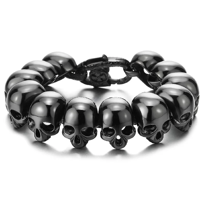 COOLSTEELANDBEYOND Mens Stainless Steel Large Skull Link Bracelet Biker Gothic Style High Polished