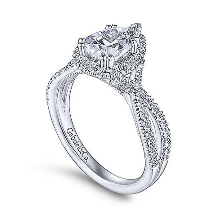 Gabriel & Co. "Chatham" Pear Halo Engagement Ring in 14K White Gold