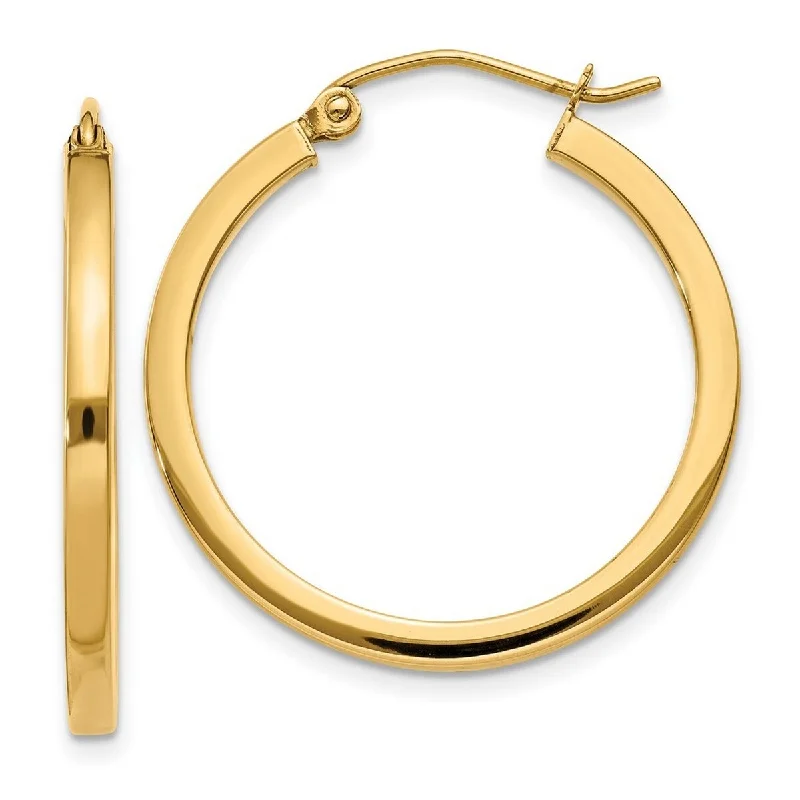 Curata 14k Yellow Gold 2mm Square Tube Hoop Earrings - Options: 25mm 30mm 35mm 40mm 45mm 50mm