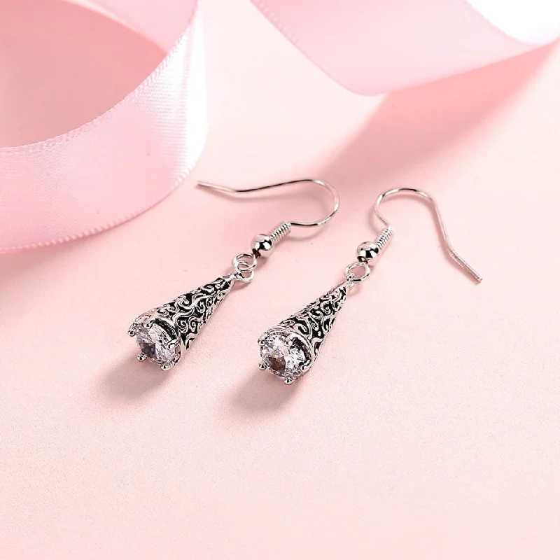 Bali Filigree Artisan Cone Drop Earrings with crystals from Swarovski