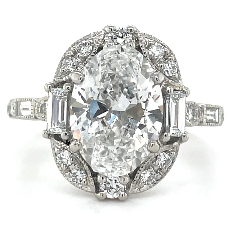 Isadora - Platinum 3.35ct Laboratory Grown Oval Deco Style Diamond Engagement Ring