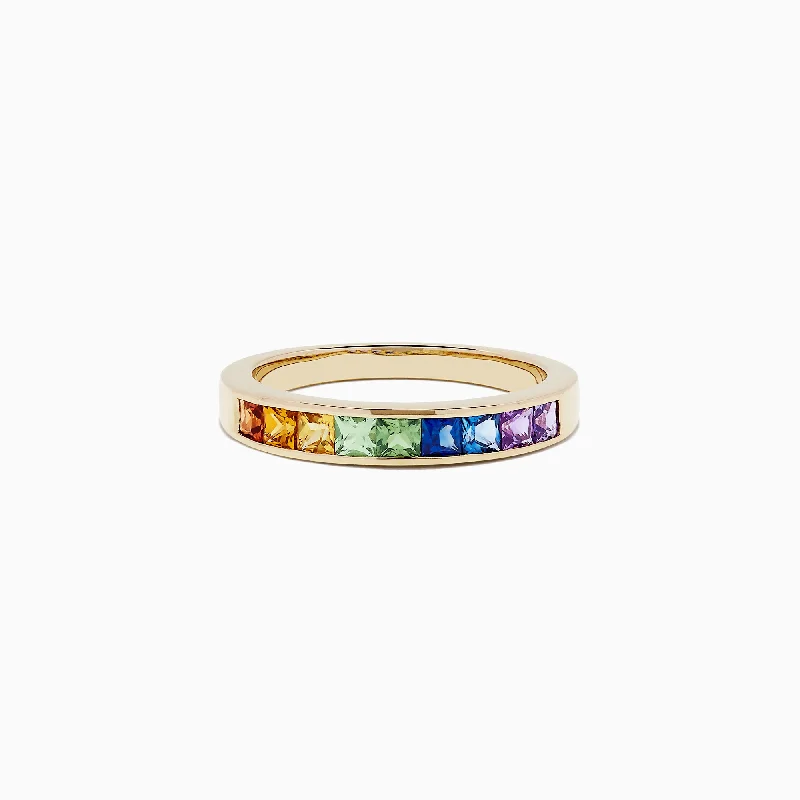 Watercolors 14K Yellow Gold Channel Set Multi Sapphire Ring, 0.86 TCW