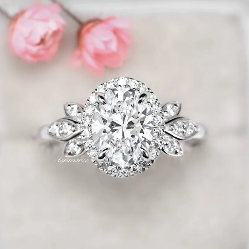 Peony Moissanite Engagement Ring- 14K White Gold