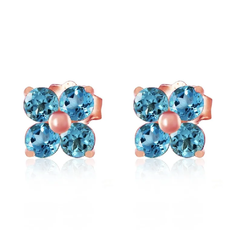 1.15 CTW 14K Solid Rose Gold Stud Earrings Blue Topaz