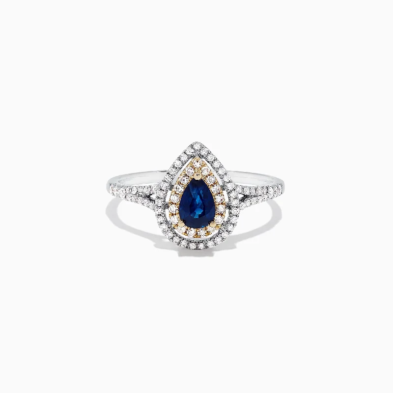 Royale Bleu 14K Two Tone Gold Sapphire and Diamond Ring, 0.77 TCW